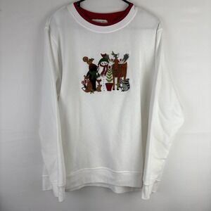Heritage Charm XXL Old Christmas Embroidered 90's Holiday Cozy Sweater Lounge